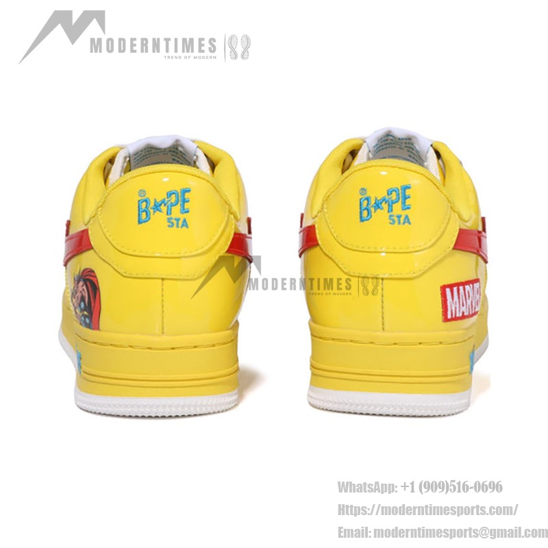 BAPE STA x Marvel ソースニーカー 1I73-191-905 黄色、赤、青のデザインを持つBAPE STA x Marvel ソースニーカー