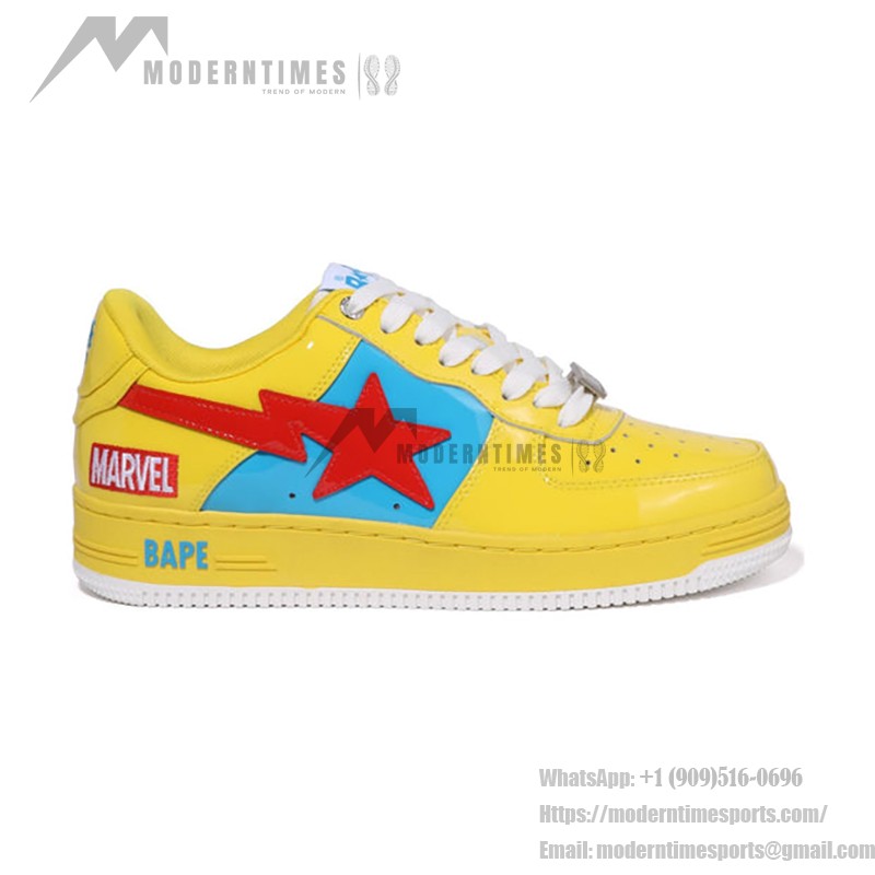 BAPE STA x Marvel ソースニーカー 1I73-191-905 黄色、赤、青のデザインを持つBAPE STA x Marvel ソースニーカー