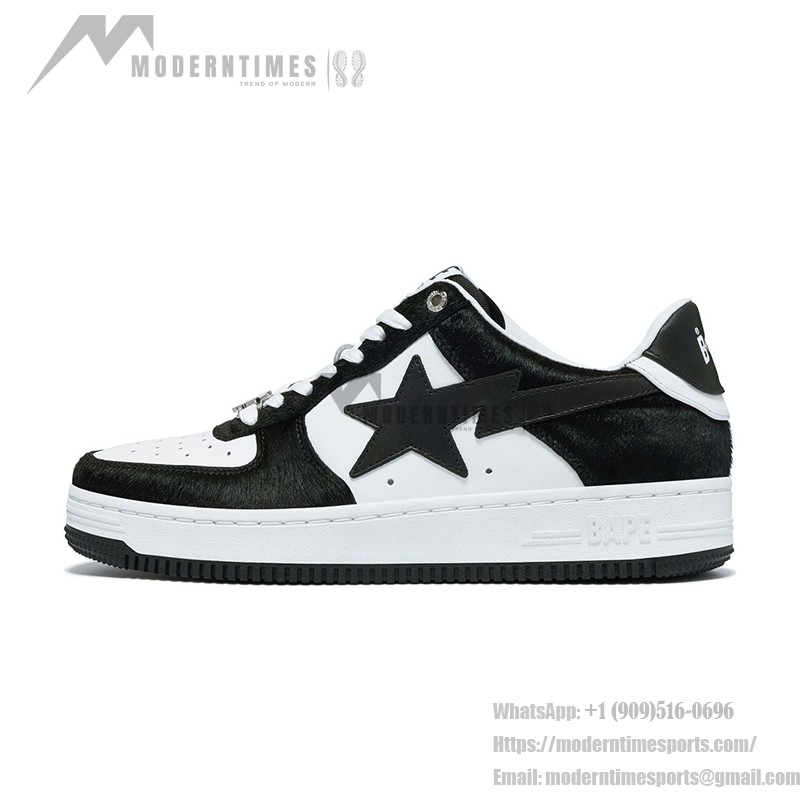 BAPE STA ブラック&ホワイトフェイクファースニーカー 0ZXSHM191050LBKA アイコニックなデザインのBAPE STA ブラック&ホワイトフェイクファースニーカー
