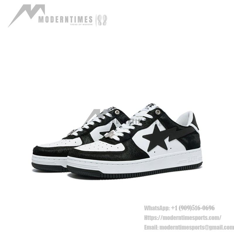 BAPE STA ブラック&ホワイトフェイクファースニーカー 0ZXSHM191050LBKA アイコニックなデザインのBAPE STA ブラック&ホワイトフェイクファースニーカー