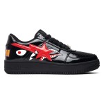 BAPE STA ブラック&レッドパテントレザースニーカー 1H30-191-012-BLK レッドスターのロゴが付いたBAPE STA ブラックパテントレザースニーカー