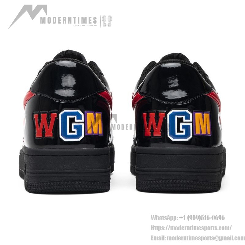 BAPE STA ブラック&レッドパテントレザースニーカー 1H30-191-012-BLK レッドスターのロゴが付いたBAPE STA ブラックパテントレザースニーカー