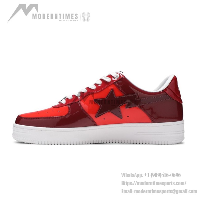 BAPE STA レッド&バーガンディパテントレザースニーカー 1H20191046-RED レッドとバーガンディのパテントレザー仕上げのBAPE STAスニーカー、スターのロゴ付き
