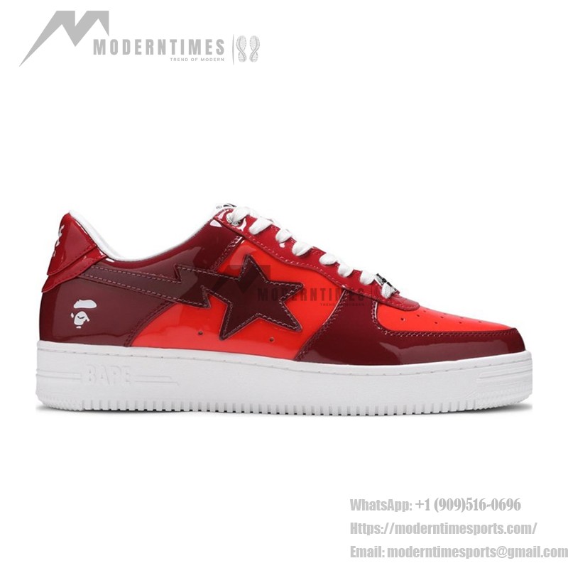 BAPE STA レッド&バーガンディパテントレザースニーカー 1H20191046-RED レッドとバーガンディのパテントレザー仕上げのBAPE STAスニーカー、スターのロゴ付き
