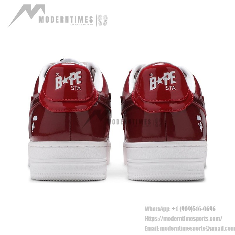 BAPE STA レッド&バーガンディパテントレザースニーカー 1H20191046-RED レッドとバーガンディのパテントレザー仕上げのBAPE STAスニーカー、スターのロゴ付き