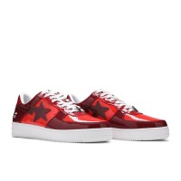 BAPE STA レッド＆バーガンディパテントレザースニーカー 1H20191046-RED｜大胆でエレガントなストリートウェア