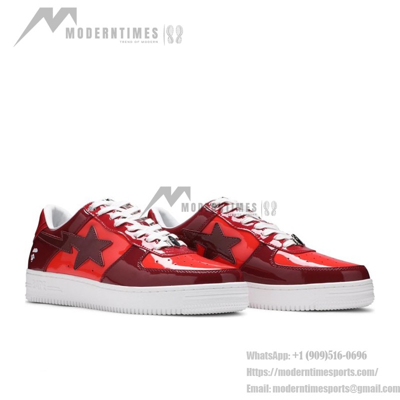 BAPE STA レッド&バーガンディパテントレザースニーカー 1H20191046-RED レッドとバーガンディのパテントレザー仕上げのBAPE STAスニーカー、スターのロゴ付き