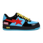 BAPE STA x Marvel ブラック・ウィドウ スニーカー 1I73-191-907 黒、青、赤のデザインが特徴のBAPE STA x Marvel ブラック・ウィドウ スニーカー