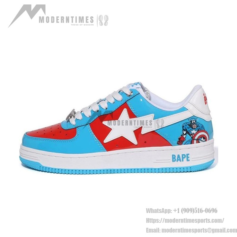 BAPE STA x Marvel キャプテン・アメリカ スニーカー 1I73-191-903 赤、青、白のデザインが特徴のBAPE STA x Marvel キャプテン・アメリカ スニーカー