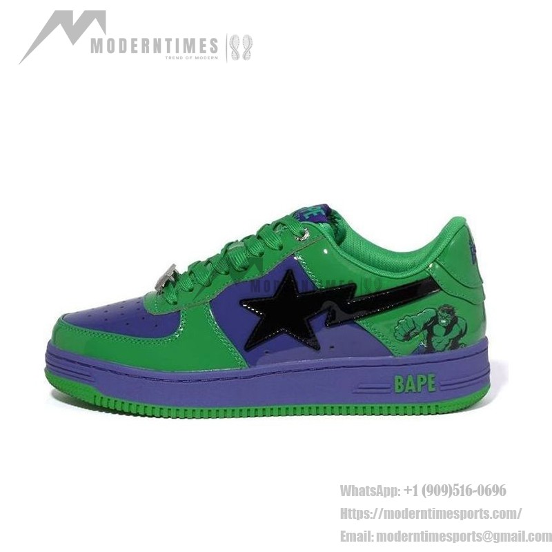 BAPE STA x Marvel ハルク スニーカー 1I73-191-904 緑と紫のデザインが特徴のBAPE STA x Marvel ハルク スニーカー