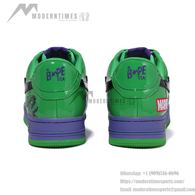 BAPE STA x Marvel ハルク スニーカー 1I73-191-904 緑と紫のデザインが特徴のBAPE STA x Marvel ハルク スニーカー