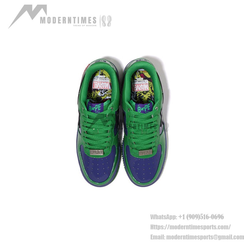 BAPE STA x Marvel ハルク スニーカー 1I73-191-904 緑と紫のデザインが特徴のBAPE STA x Marvel ハルク スニーカー