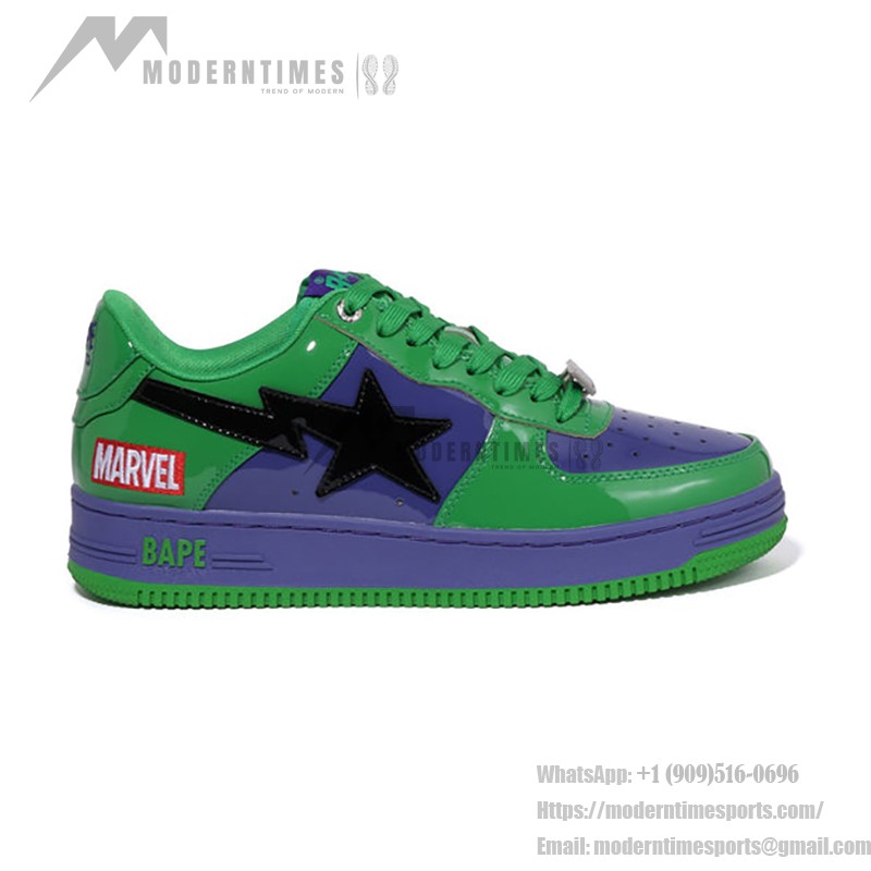 BAPE STA x Marvel ハルク スニーカー 1I73-191-904 緑と紫のデザインが特徴のBAPE STA x Marvel ハルク スニーカー