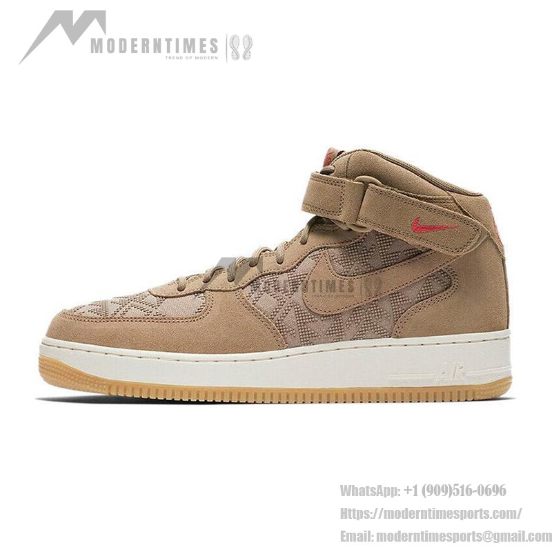 Nike Air Force 1 Mid '07 PRM N7 - プレミアムブラウンスエードミッドトップスニーカー Nike Air Force 1 Mid '07 PRM N7 AT6167-200 - レッドスウッシュとN7ロゴが付いたブラウンスエードスニーカー