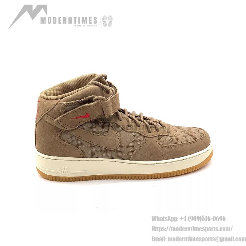 Nike Air Force 1 Mid '07 PRM N7 - プレミアムブラウンスエードミッドトップスニーカー Nike Air Force 1 Mid '07 PRM N7 AT6167-200 - レッドスウッシュとN7ロゴが付いたブラウンスエードスニーカー