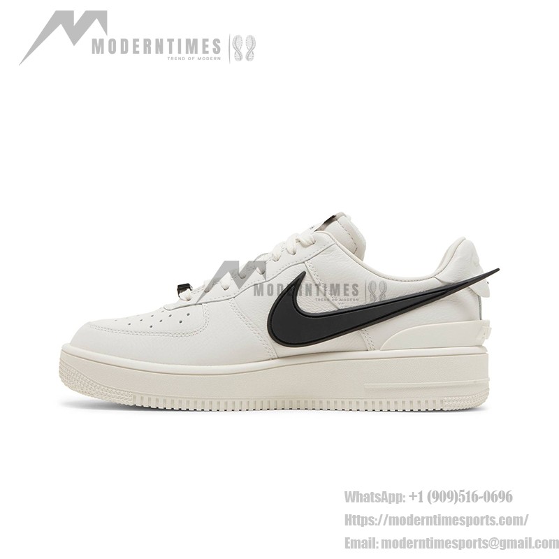 AMBUSH x Nike Air Force 1 Low 'Phantom' - Stylish Off-White Sneakers AMBUSH x Nike Air Force 1 Low 'Phantom' - Off-White Sneakers with Extended Black Swoosh