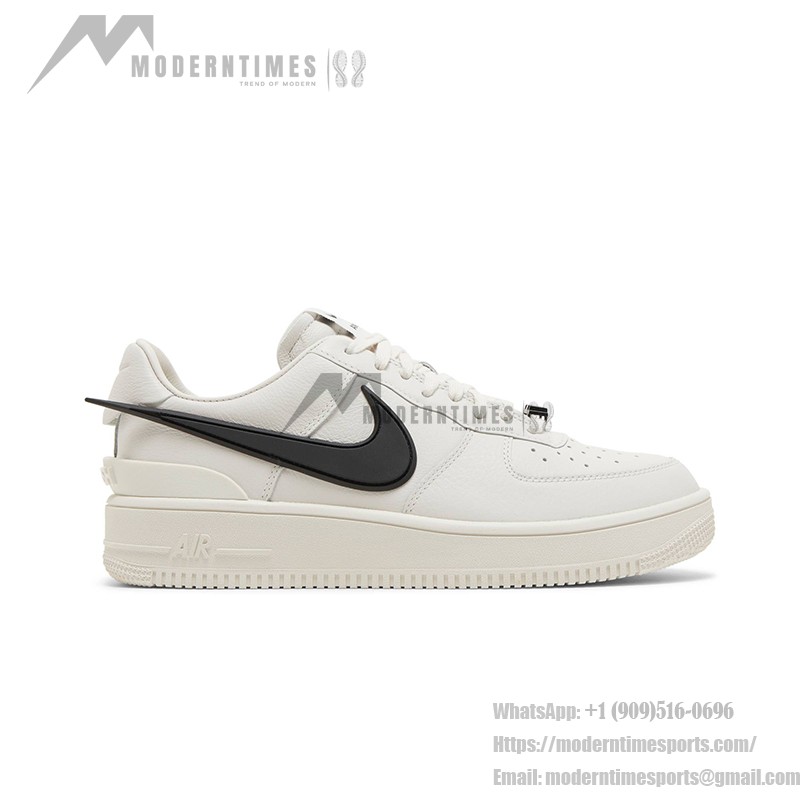 AMBUSH x Nike Air Force 1 Low 'Phantom' - Stylish Off-White Sneakers AMBUSH x Nike Air Force 1 Low 'Phantom' - Off-White Sneakers with Extended Black Swoosh