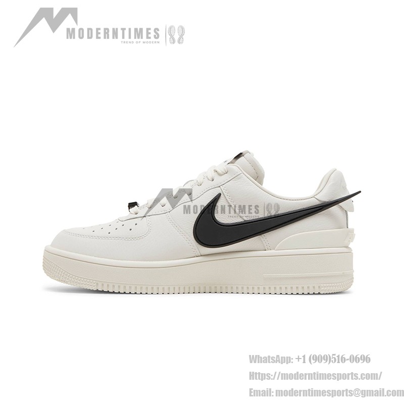 AMBUSH x Nike Air Force 1 Low 'Phantom' - Stylish Off-White Sneakers AMBUSH x Nike Air Force 1 Low 'Phantom' - Off-White Sneakers with Extended Black Swoosh