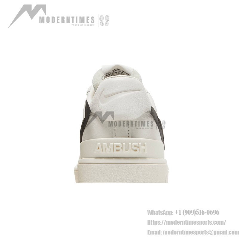 AMBUSH x Nike Air Force 1 Low 'Phantom' - Stylish Off-White Sneakers AMBUSH x Nike Air Force 1 Low 'Phantom' - Off-White Sneakers with Extended Black Swoosh