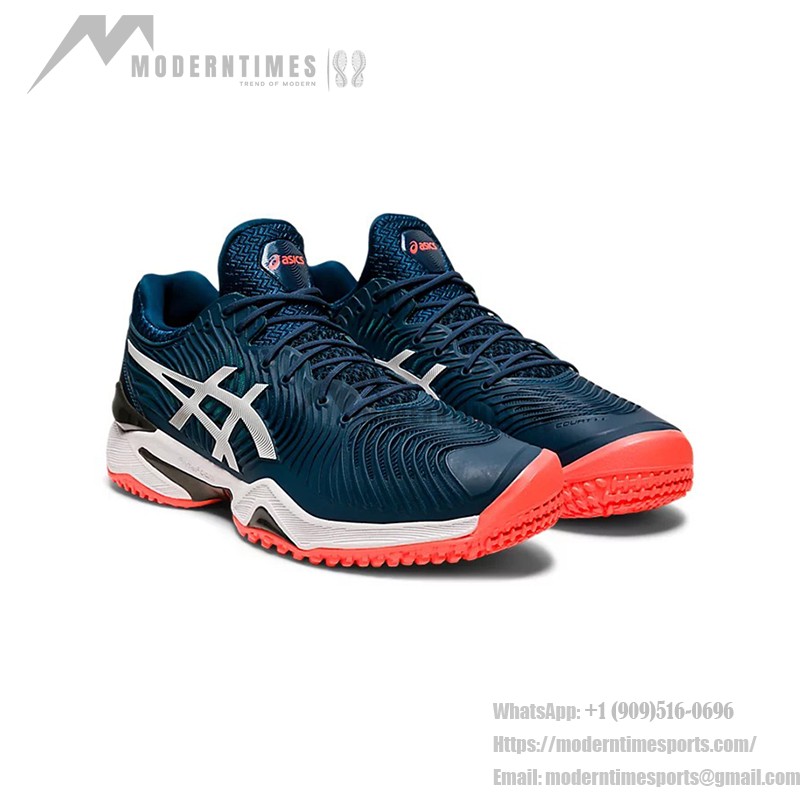 ASICS Court FlyteFoam 2 1041A084-400 テニスシューズ ASICS Court FlyteFoam 2 1041A084-400 ネイビーブルー ホワイト 蛍光オレンジ テニスシューズ