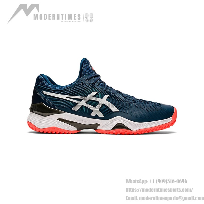 ASICS Court FlyteFoam 2 1041A084-400 テニスシューズ ASICS Court FlyteFoam 2 1041A084-400 ネイビーブルー ホワイト 蛍光オレンジ テニスシューズ