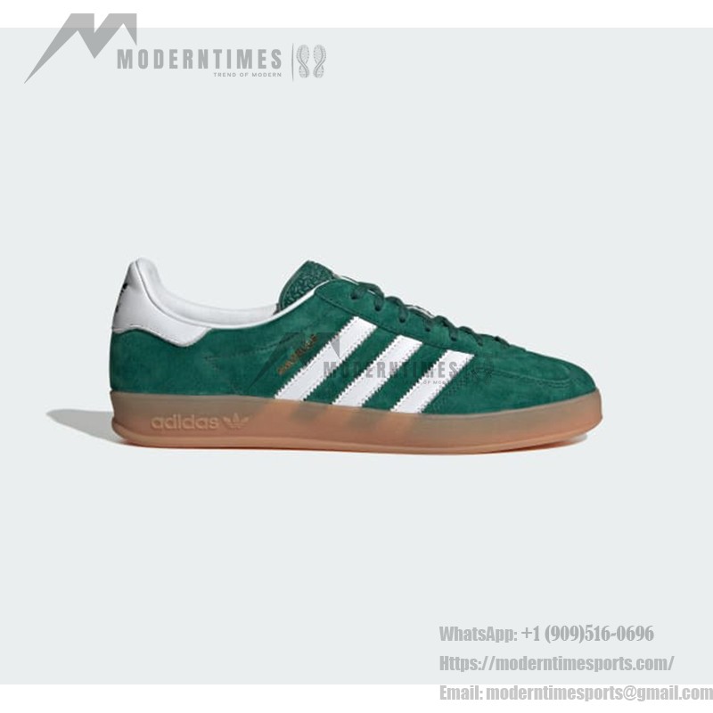 Adidas Gazelle Indoor IG1596 - Green Suede Sneakers with White Stripes & Gum Sole Adidas Gazelle Indoor IG1596 - Green Suede Sneakers with White Stripes & Gum Sole
