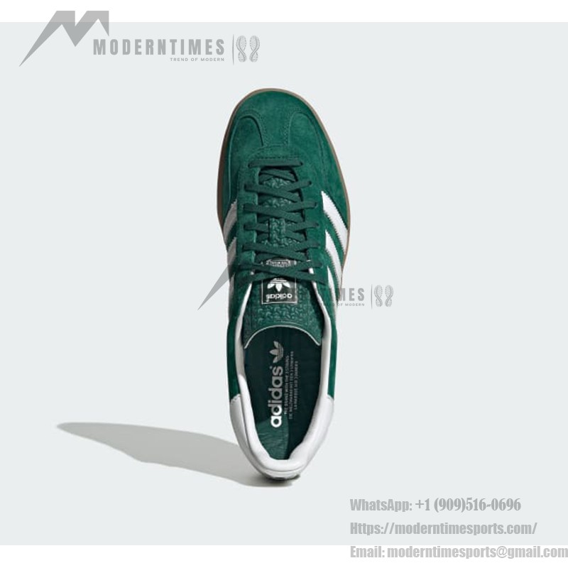 Adidas Gazelle Indoor IG1596 - Green Suede Sneakers with White Stripes & Gum Sole Adidas Gazelle Indoor IG1596 - Green Suede Sneakers with White Stripes & Gum Sole