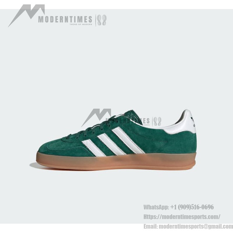 Adidas Gazelle Indoor IG1596 - Green Suede Sneakers with White Stripes & Gum Sole Adidas Gazelle Indoor IG1596 - Green Suede Sneakers with White Stripes & Gum Sole