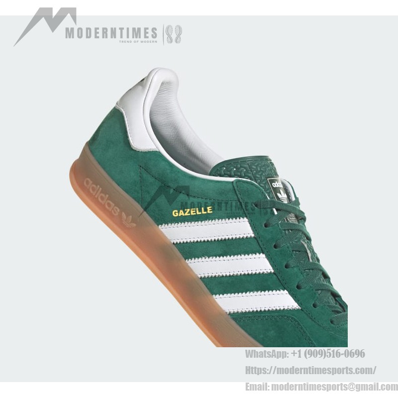 Adidas Gazelle Indoor IG1596 - Green Suede Sneakers with White Stripes & Gum Sole Adidas Gazelle Indoor IG1596 - Green Suede Sneakers with White Stripes & Gum Sole