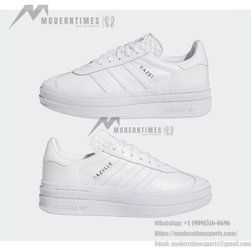 Adidas Gazelle Bold IE5130 - White Leather Sneakers with Platform Sole Adidas Gazelle Bold IE5130 All-White Leather Sneakers with Platform Sole