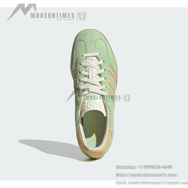 Adidas Gazelle Indoor IE2948 - Green Suede Sneakers with Beige Stripes Adidas Gazelle Indoor IE2948 Green Suede Sneakers with Beige Stripes and Gum Sole