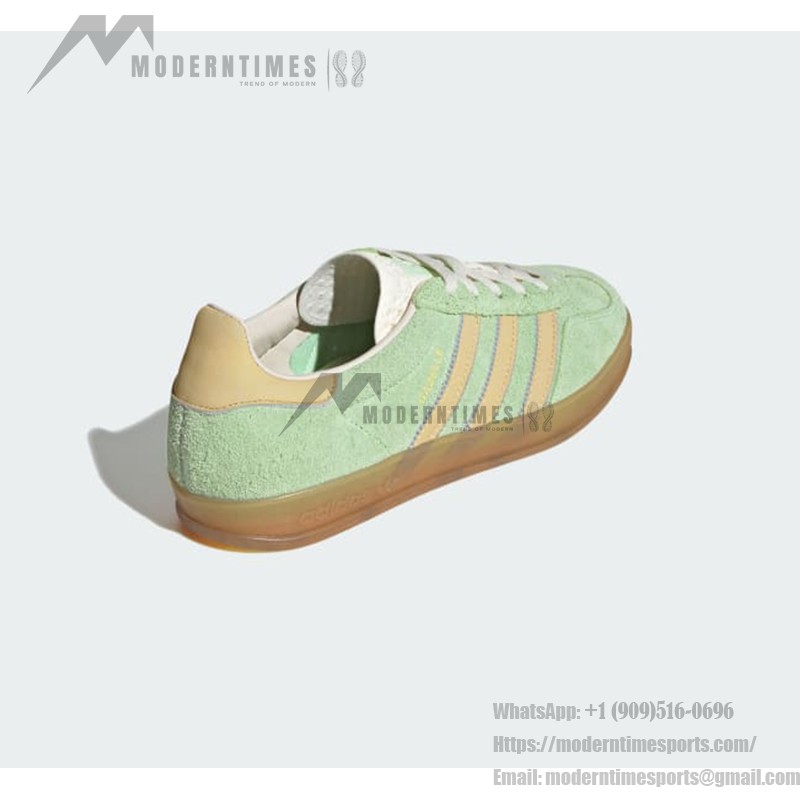 Adidas Gazelle Indoor IE2948 - Green Suede Sneakers with Beige Stripes Adidas Gazelle Indoor IE2948 Green Suede Sneakers with Beige Stripes and Gum Sole