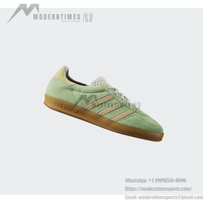 Adidas Gazelle Indoor IE2948 - Green Suede Sneakers with Beige Stripes Adidas Gazelle Indoor IE2948 Green Suede Sneakers with Beige Stripes and Gum Sole
