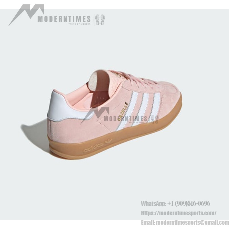 Adidas Gazelle Indoor IH5484 - Pink Suede Sneakers with Blue Stripes Adidas Gazelle Indoor IH5484 Pink Suede Sneakers with Pastel Blue Stripes and Gum Sole