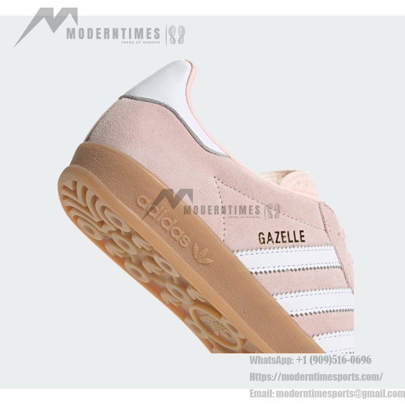 Adidas Gazelle Indoor IH5484 - Pink Suede Sneakers with Blue Stripes Adidas Gazelle Indoor IH5484 Pink Suede Sneakers with Pastel Blue Stripes and Gum Sole
