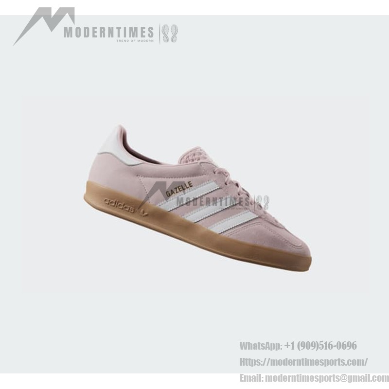 Adidas Gazelle Indoor IH5484 - Pink Suede Sneakers with Blue Stripes Adidas Gazelle Indoor IH5484 Pink Suede Sneakers with Pastel Blue Stripes and Gum Sole