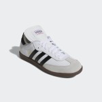 Adidas Samba Classic 772109 – レトロホワイトスニーカー ブラックストライプ付き Adidas Samba Classic 772109 ハイトップホワイトスニーカー ブラックストライプとガムソール付き