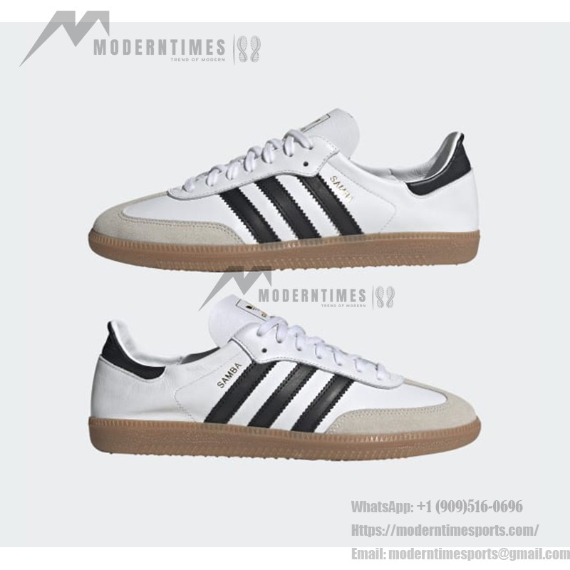 Adidas Samba Decon IF0642 - ホワイトレザースニーカー Adidas Samba Decon IF0642 ホワイトレザースニーカー ブラックストライプ ガムソール