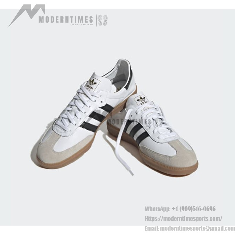 Adidas Samba Decon IF0642 - ホワイトレザースニーカー Adidas Samba Decon IF0642 ホワイトレザースニーカー ブラックストライプ ガムソール