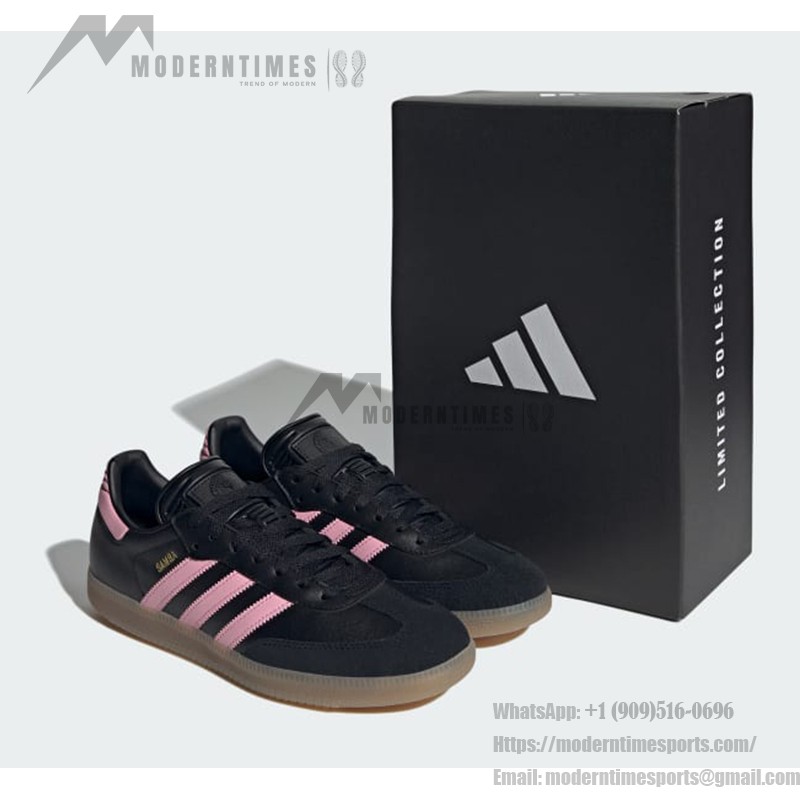Adidas Samba IH8157 - Black Sneakers with Pink Stripes Adidas Samba IH8157 Black Sneakers with Pink Stripes and Gum Sole