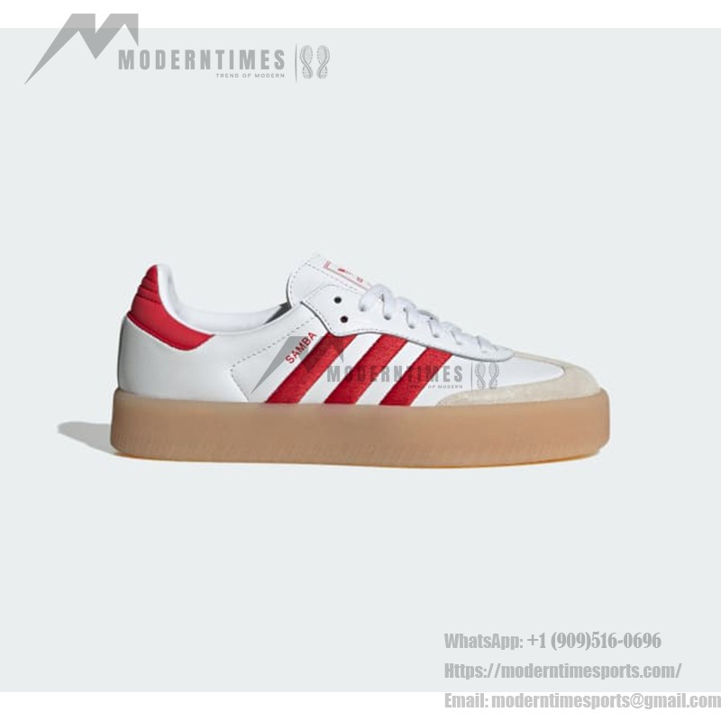 Adidas Samba ID0438 - Classic White Sneakers with Red Stripes Adidas Samba ID0438 White Sneakers with Red Stripes and Suede Details