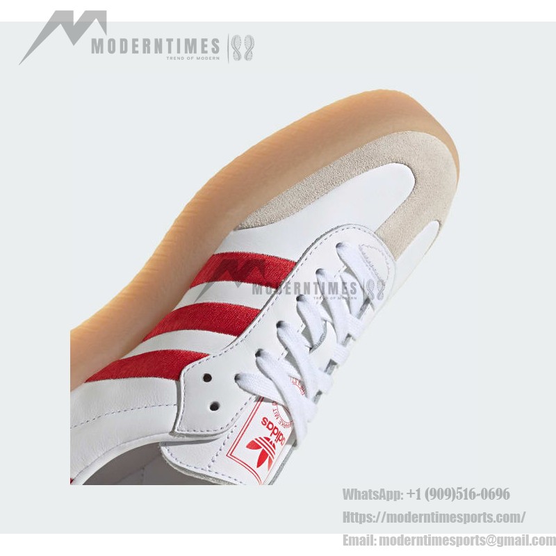Adidas Samba ID0438 - Classic White Sneakers with Red Stripes Adidas Samba ID0438 White Sneakers with Red Stripes and Suede Details