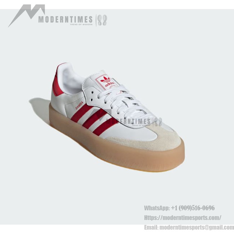 Adidas Samba ID0438 - Classic White Sneakers with Red Stripes Adidas Samba ID0438 White Sneakers with Red Stripes and Suede Details