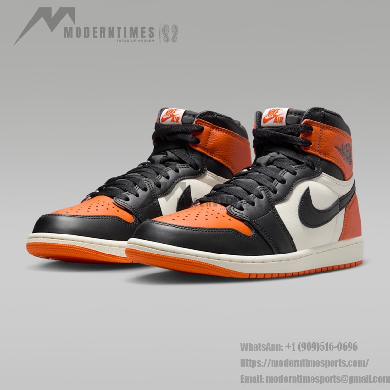 Air Jordan 1 Retro High OG Shattered Backboard Shoes - Black and Orange Side View