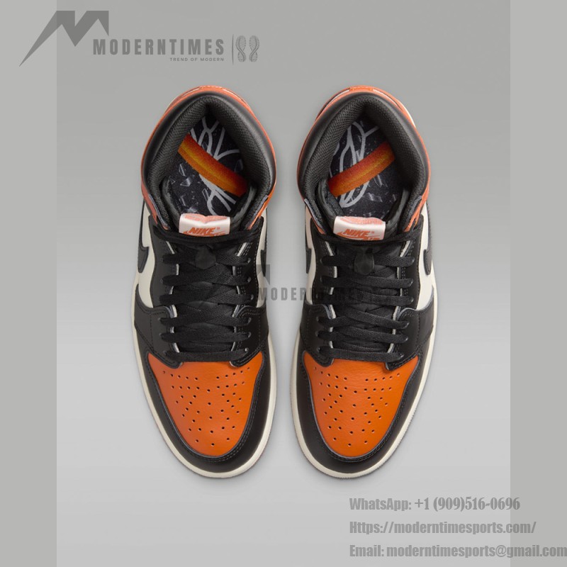 Air Jordan 1 Retro High OG Shattered Backboard Shoes - Black and Orange Side View