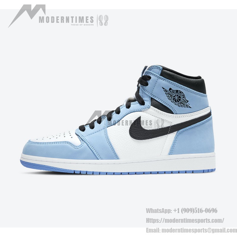 Air Jordan 1 High OG “University Blue” 555088-134 - Classic University Blue Limited Edition Sneakers Side view of Air Jordan 1 High OG “University Blue” 555088-134 sneakers in premium leather with University Blue, black, and white colorway