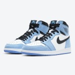 Air Jordan 1 High OG “University Blue” 555088-134 - Classic University Blue Limited Edition Sneakers Side view of Air Jordan 1 High OG “University Blue” 555088-134 sneakers in premium leather with University Blue, black, and white colorway