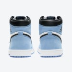 Air Jordan 1 High OG “University Blue” 555088-134 - Classic University Blue Limited Edition Sneakers Side view of Air Jordan 1 High OG “University Blue” 555088-134 sneakers in premium leather with University Blue, black, and white colorway