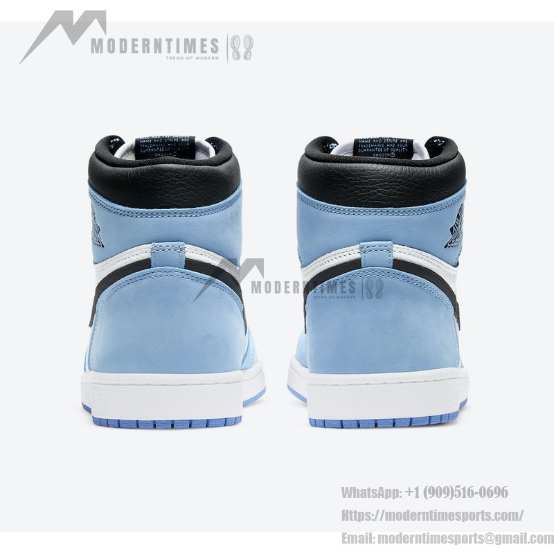 Air Jordan 1 High OG “University Blue” 555088-134 - Classic University Blue Limited Edition Sneakers Side view of Air Jordan 1 High OG “University Blue” 555088-134 sneakers in premium leather with University Blue, black, and white colorway
