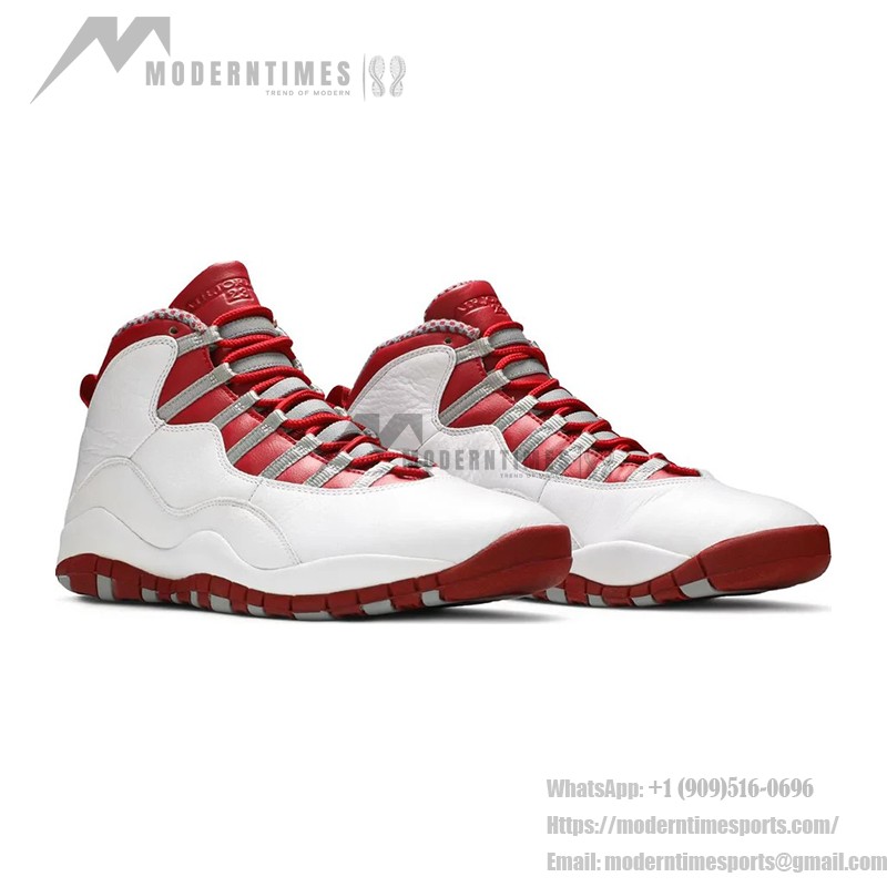 Air Jordan 10 Retro “Red Steel” 310805-161 Classic Sneakers Air Jordan 10 Retro “Red Steel” 310805-161 - White Leather with Red & Grey Accents
